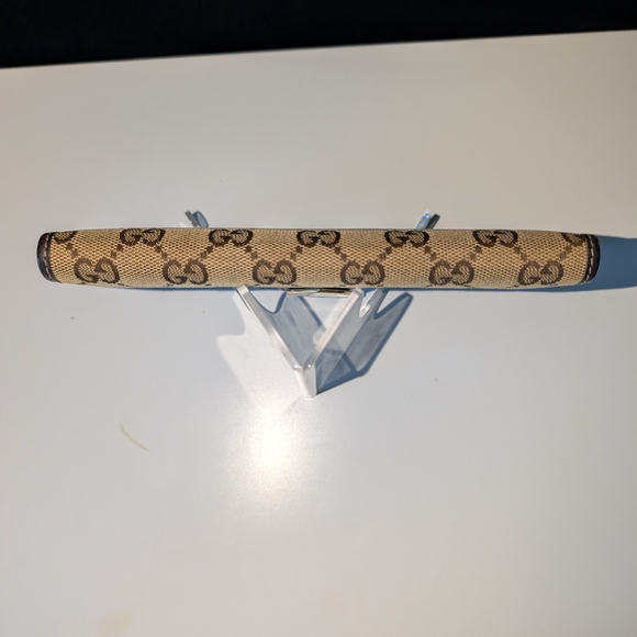 Gucci GG Vintage Brown Monogram Long Wallet with Gold Heart Snap - Picture 7 of 12